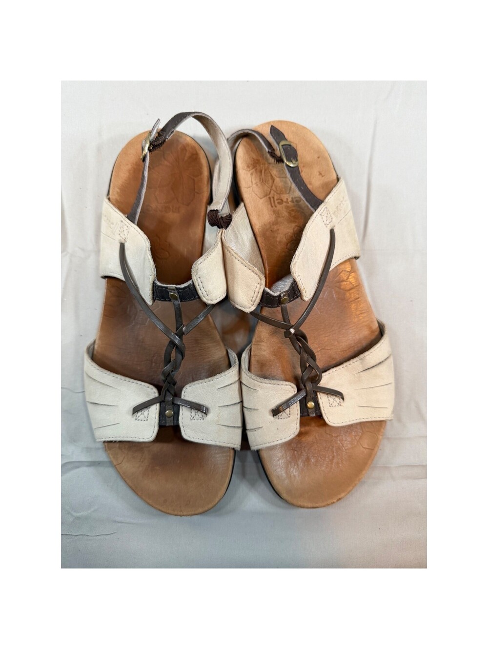 Merrell Womens Leather Slingback Sandals Cream Brown Braided Strappy Size 10